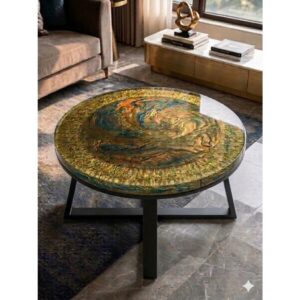 Bàn Trà Cafe Epoxy Đường Kính 70cm Tinh Vân Vàng GR01 Thiết Kế Độc Bản - SX Tại Xưởng JOLIE HOUSE