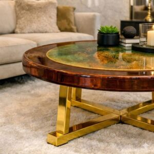 Bàn Trà Cafe Epoxy Đường Kính 70cm Tinh Vân Vàng GR04 Thiết Kế Độc Bản - SX Tại Xưởng JOLIE HOUSE
