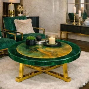 Bàn Trà Cafe Epoxy Đường Kính 70cm - Tinh Vân Vàng GR05 Thiết Kế Độc Bản - SX Tại Xưởng JOLIE HOUSE
