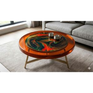 Bàn Trà Cafe Epoxy Đường Kính 70cm Tinh Vân Đỏ GR06 Thiết Kế Độc Bản - SX Tại Xưởng JOLIE HOUSE