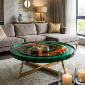 Bàn Trà Cafe Epoxy Đường Kính 70cm Tinh Vân Đỏ GR07 Thiết Kế Độc Bản - SX Tại Xưởng JOLIE HOUSE