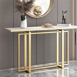 Bàn Console Decor - Kệ Sảnh Trang Trí - Bàn Sảnh Chân Mạ Vàng - Bàn Trang Điểm Mặt Đá - Nội Thất Phòng Khách Luxury